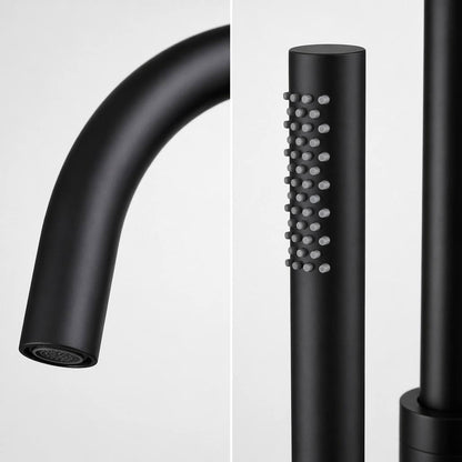 Matte Black Freestanding Tub Faucet, Floor Mounted Bathroom Faucet, Brass Single Handle with Hand Shower, High Flow 6 GPM