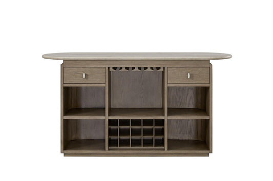 Modern Home Bar Cabinet with Travertine Top, Natural Rope Front & American Red Oak