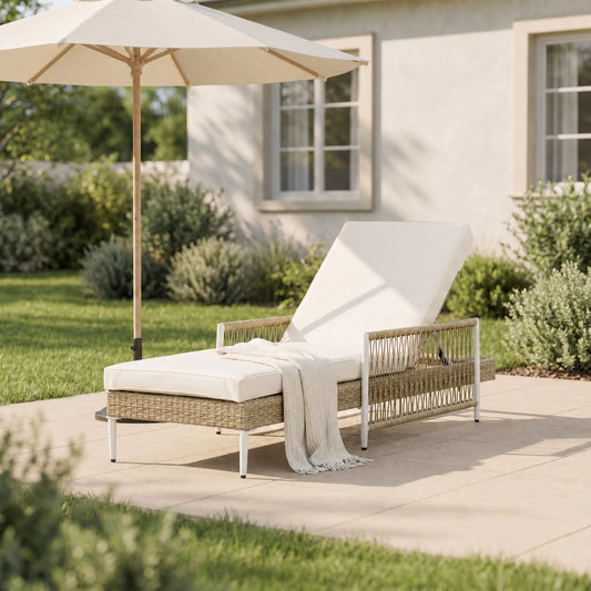 TOPMAX Outdoor All-Weather PE Rattan Chaise Lounge, Minimalist Patio Wicker Lounge Chair with 6 Gear Adjustable Recliner