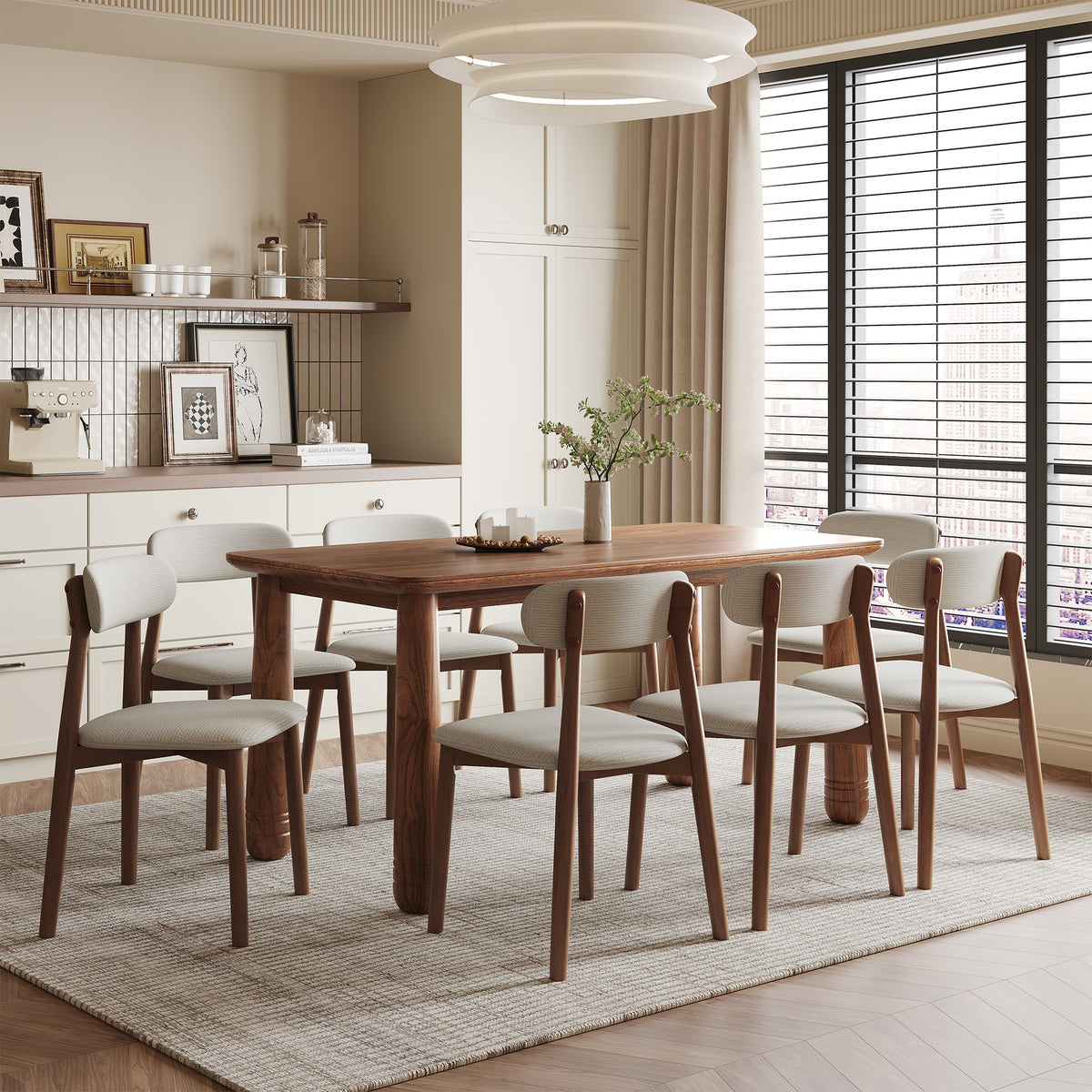 Solid Wood Dining Chairs Set of 4, Luxurious Chenille Upholstered Kitchen Chairs, Farmhouse Dining Room Chair with X-Shaped Metal Reinforcement, Beige