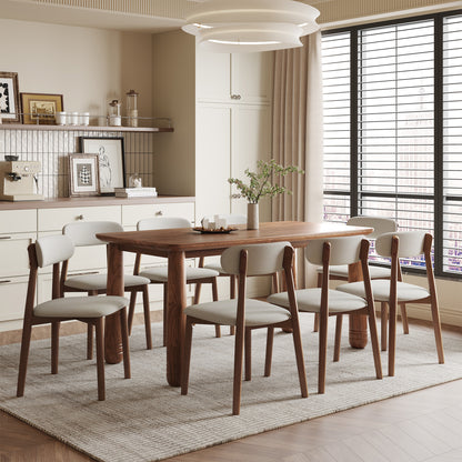 Solid Wood Dining Chairs Set of 4, Luxurious Chenille Upholstered Kitchen Chairs, Farmhouse Dining Room Chair with X-Shaped Metal Reinforcement, Beige