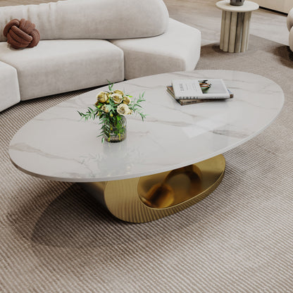 Modern Faux Marble Coffee Table, Sintered Stone Contemporary Tables with Stainless Steel Base