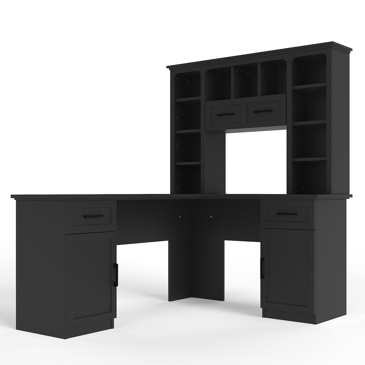 L-shaped computer desk with 2 cabinets and 2 drawers underneath the table