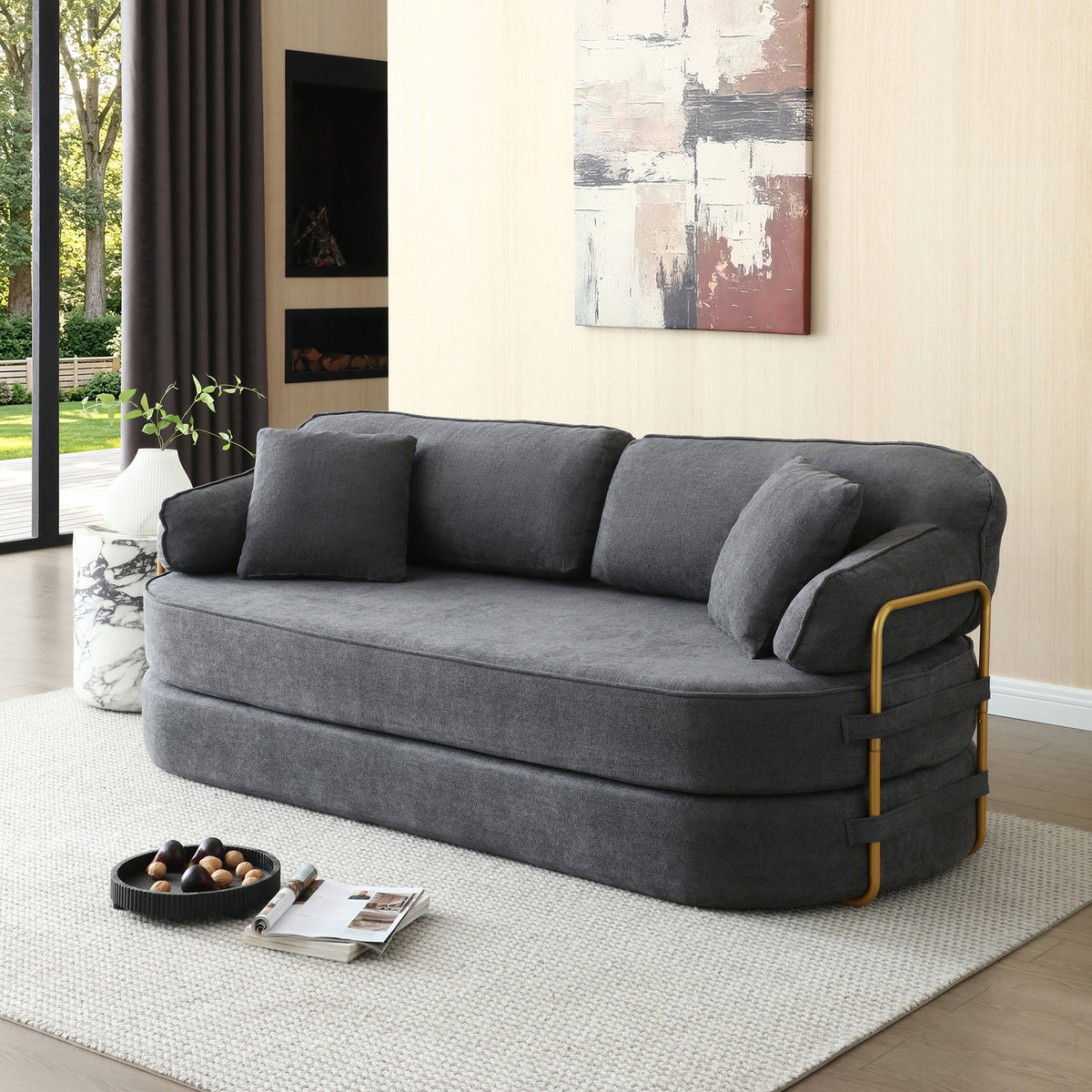 78.3" Queen Sleeper Sofa Bed, No Assembly Convertible Pull Out Futon Couch with Removable Backrest