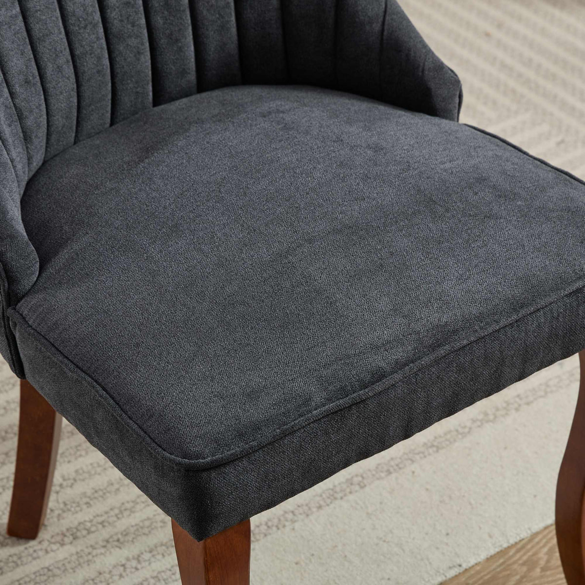 Rayon Cloth Flocking Linen Dining Chairs Channel Kitchen Dinner Chair Comfy Fabric Upholstered Accent Chair for Dining Room with Curved - Black