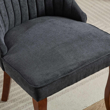 Rayon Cloth Flocking Linen Dining Chairs Channel Kitchen Dinner Chair Comfy Fabric Upholstered Accent Chair for Dining Room with Curved - Black