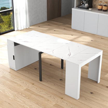 Modern Multifunctional Extendable Dining Table with Outlet, Space Saving Expanding Table with Storage for Party, Weddings, Meetings