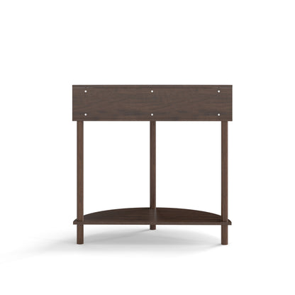 Artisan-Crafted Wave-Pattern Demi-Lune Console Table with Brown Woodgrain,Unique Half Moon Design End Table with 2 Storage Drawers and Bottom Shelf for Living room, Bedroom, Study, Hallway