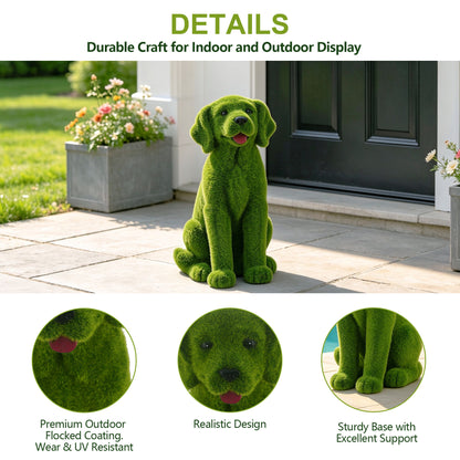 13.7' Garden Statue, Flocked Dog Figurine Style A, Resin Green Grass Effect Puppy Sculpture, Yard Lawn Patio Porch Landscape Ornament, Decor Gift for Garden & Pet Lovers