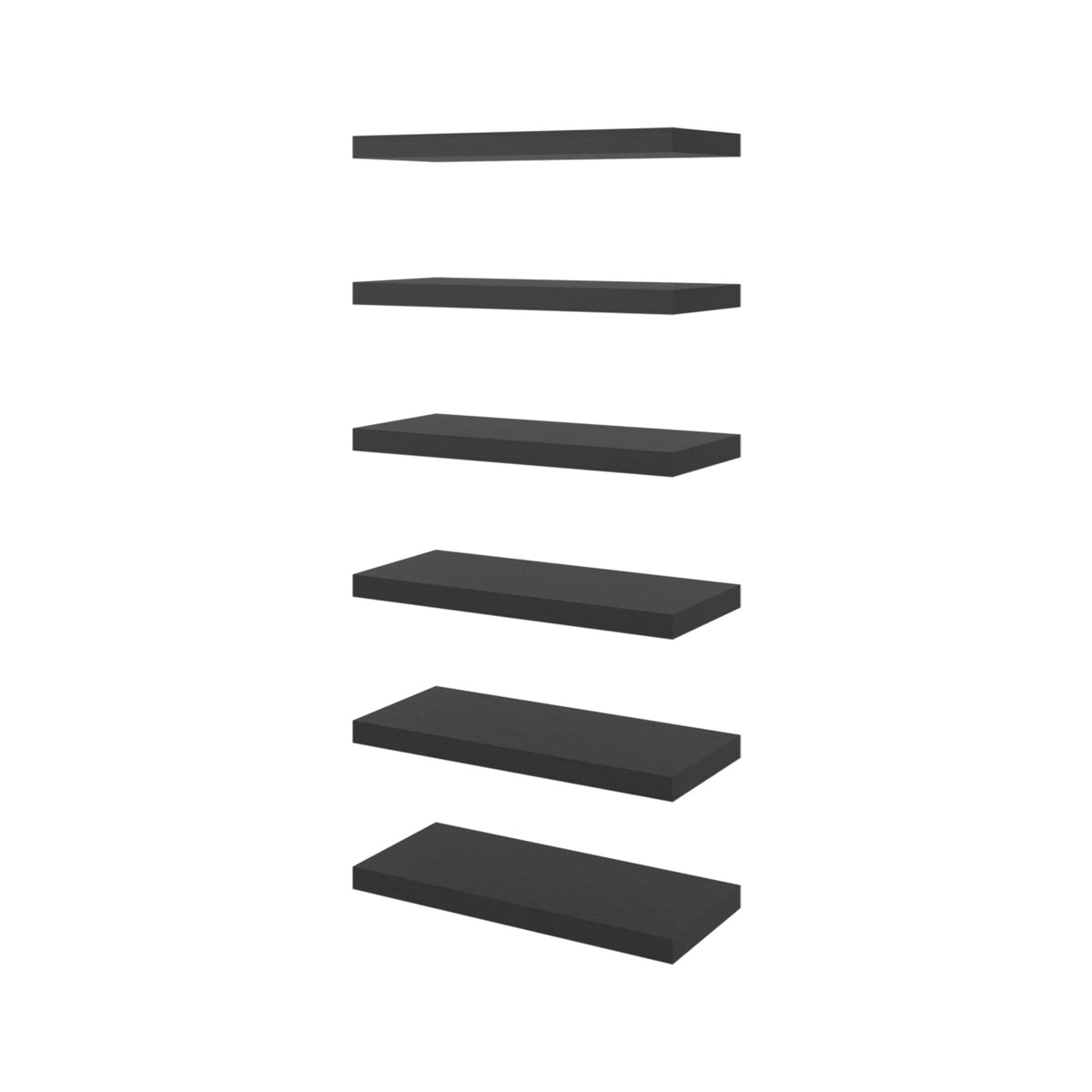 Phoenix 6-Piece Floating Wall Shelves Set, Wood Wall Mounted Display Shelves for Home Decor and Storage,Wenge