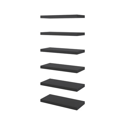 Phoenix 6-Piece Floating Wall Shelves Set, Wood Wall Mounted Display Shelves for Home Decor and Storage,Wenge