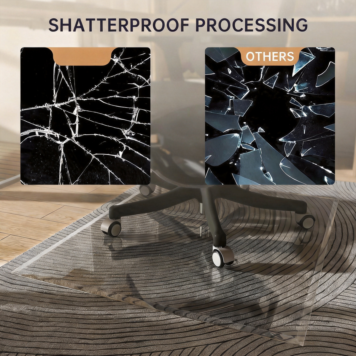Tempered Glass 36 x 36 inch Beveled Edge Glass Chair Mat with Polished Edge Clear Office Chair Mat, Glides Smoothly, Suitable for Carpet or Hardwood Floors