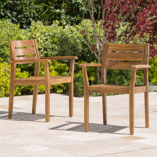 STAMFORD Dining Chairs Set of 2, Acacia Wood Patio Armchair, Teak