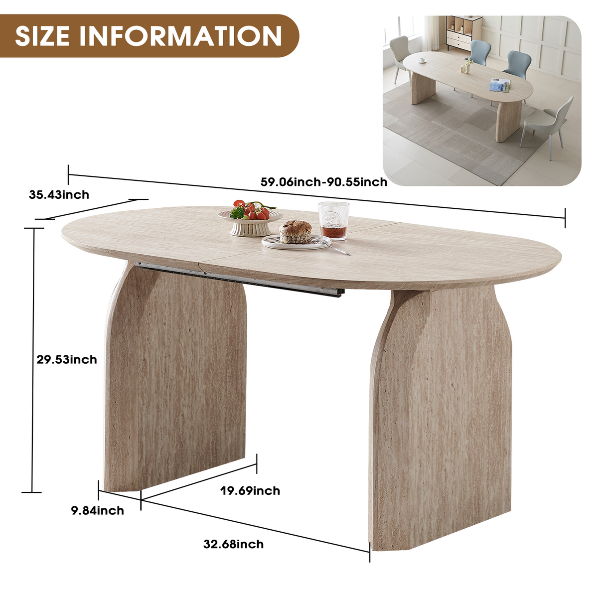 Wood Extendable Dining Table, Modern Oval Kitchen Table with Stylish Dual - Pillar Design, Perfect for Home Dining & Gathering, Multi-functional and Space-saving, Living Room and Dining Room.