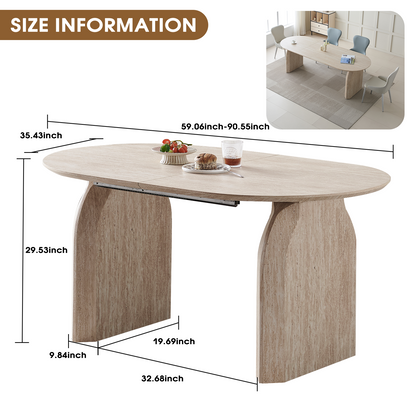 Wood Extendable Dining Table, Modern Oval Kitchen Table with Stylish Dual - Pillar Design, Perfect for Home Dining & Gathering, Multi-functional and Space-saving, Living Room and Dining Room.