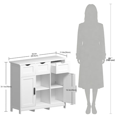 White Wooden Floor Storage Cabinets with Drawers and Shelves, Accent Cabinet for Home Decor