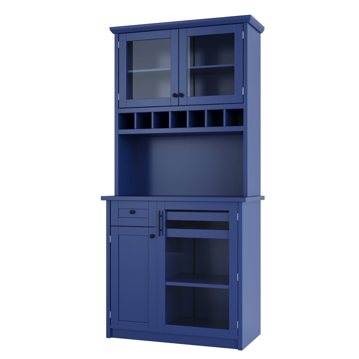 [Assembly Video Provided] TOPMAX Farmhouse 35.4x17.7x74.8inch Freestanding Buffet with Hutch – Blue