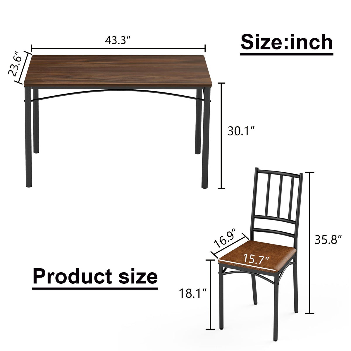 Dining Table Set, Bar Table with 4 Dining Benches, Kitchen Table Counter with Chairs, Industrial for Kitchen Breakfast Table, Party Room – Walnut