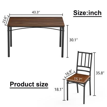 Dining Table Set, Bar Table with 4 Dining Benches, Kitchen Table Counter with Chairs, Industrial for Kitchen Breakfast Table, Party Room – Walnut