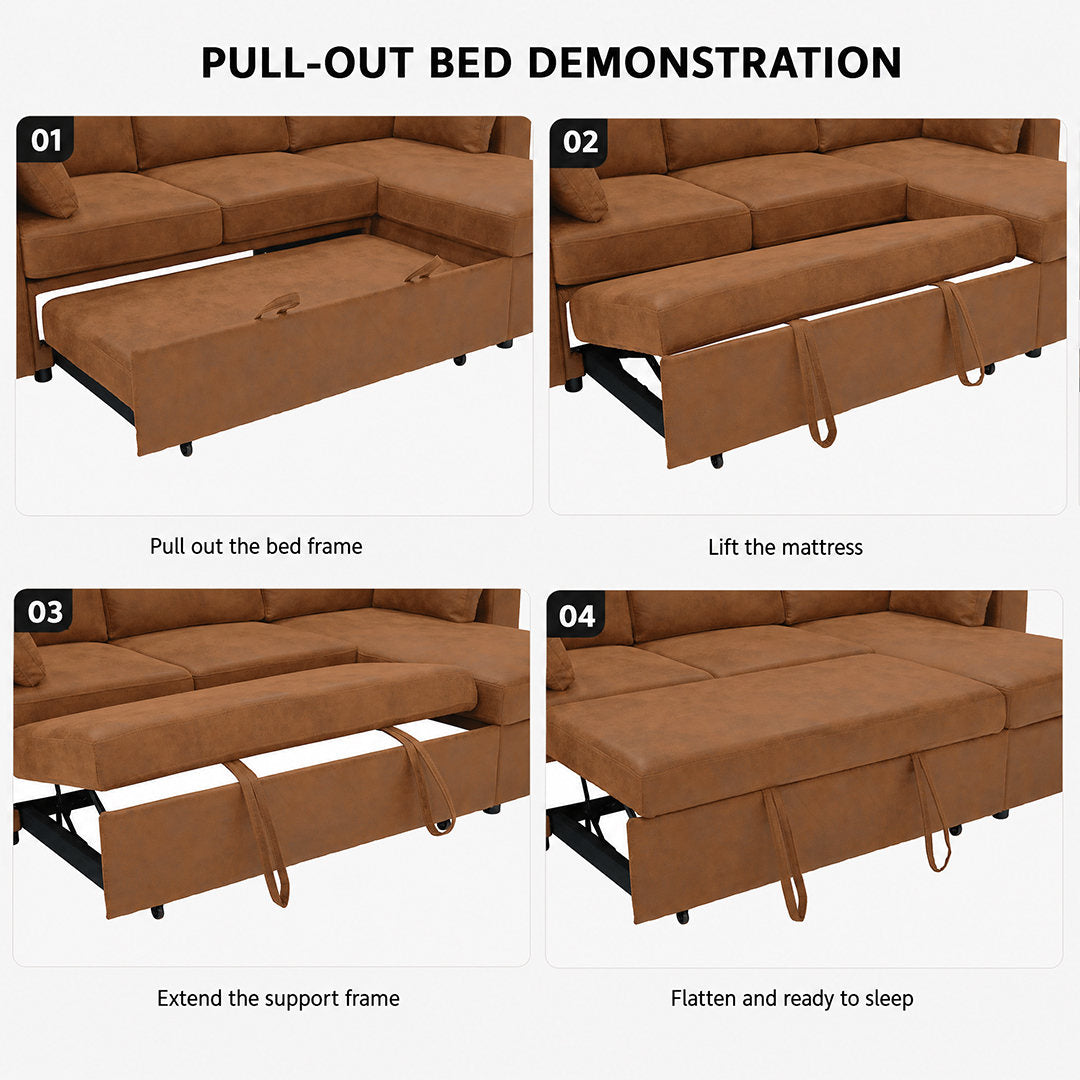 Convertible U-Shaped Sectional Sofa Bed with Double Storage Chaises, Pull-Out Sleeper, Cup Holders, and Lumbar Pillows
