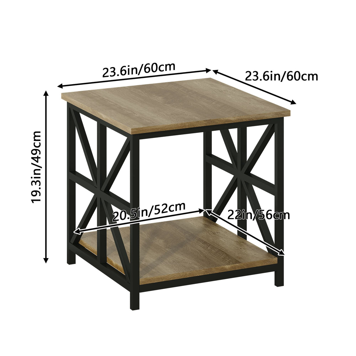 24" End Table with Storage, 2-Tier Side Table with Open Shelves for Living Room, Bedroom Nightstand, Farmhouse Accent Table, Grey Wash