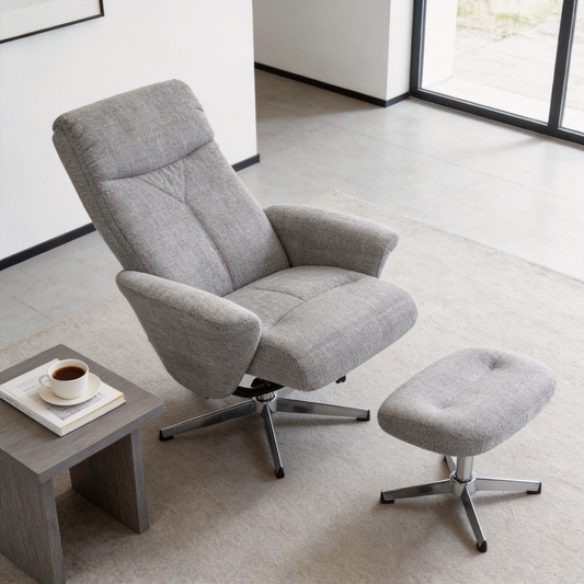 Swivel chenille Recliner with Ottoman Chair Modern Armchair Ergonomic Push Manual Reclining Footrest Upholstered Bedroom Living Room