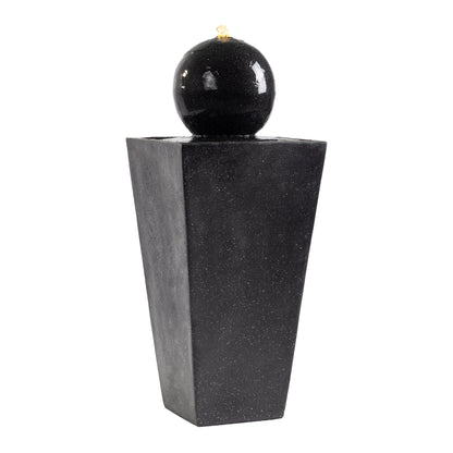 Floor‑Standing Water Fountain, Black Speckled Trapezoid Base Fountain with Smooth Sphere, Warm LED Light for Garden, Patio, Backyard Decor 14''×14''×34''