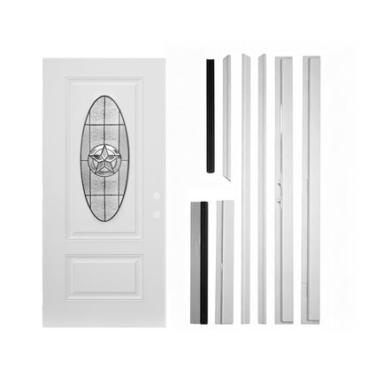 36"x80" Fiberglass Front Door with White 4-9/16" PVC Frame,Left-Hand Inswing Exterior Door with Brickmould,Brushed Smooth skin with Oval Decorated glass for Home Entrance,White
