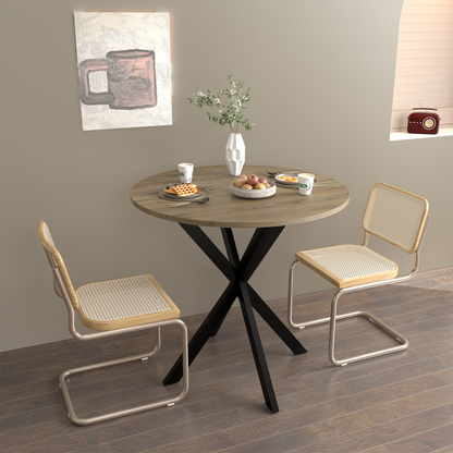 31.5 Inch Round Dining Table, Small Circle Kitchen Table with Metal Black Legs for 2-4 people, Modern Dining Room Table, Brown (only table) – 0.7Inch