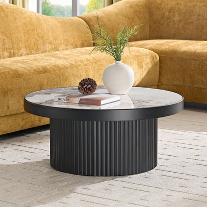 Set of 2 Coffee Table,MDF Round Coffee Table Sintered Stone Tabletop for Living Room Apartment,Leisure Area BLACK