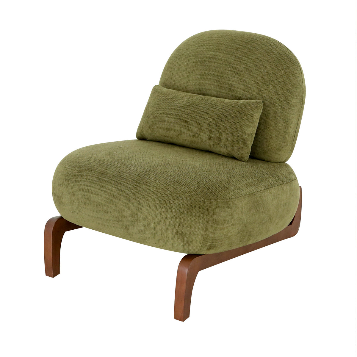 Cute Accent Chair with Solid Wood Legs, Velvet Living Room Chair with Soft Cushion, Cozy Bedroom Chair, Comfy Armless Reading Chair - Green – Model W2105S00014
