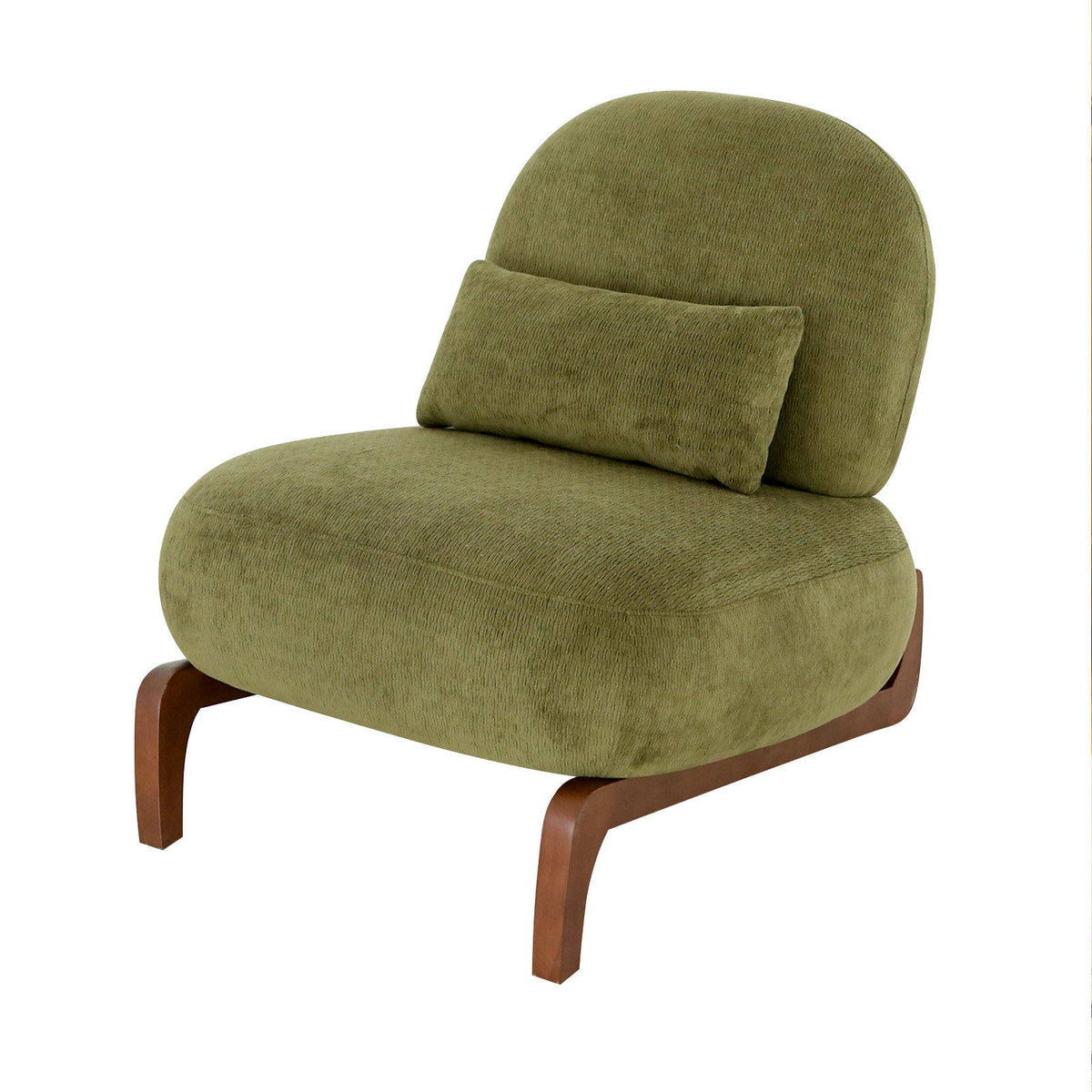 Cute Accent Chair with Solid Wood Legs, Velvet Living Room Chair with Soft Cushion, Cozy Bedroom Chair, Comfy Armless Reading Chair - Green – Model W2105P379653