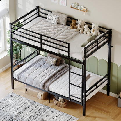 Metal bunk bed (single bed), suitable for children/teenagers/adults. 14.17-inch high guardrails. Single bunk with 19 crossbars and a weight capacity of over 400 lbs. Under-bed storage. Black.