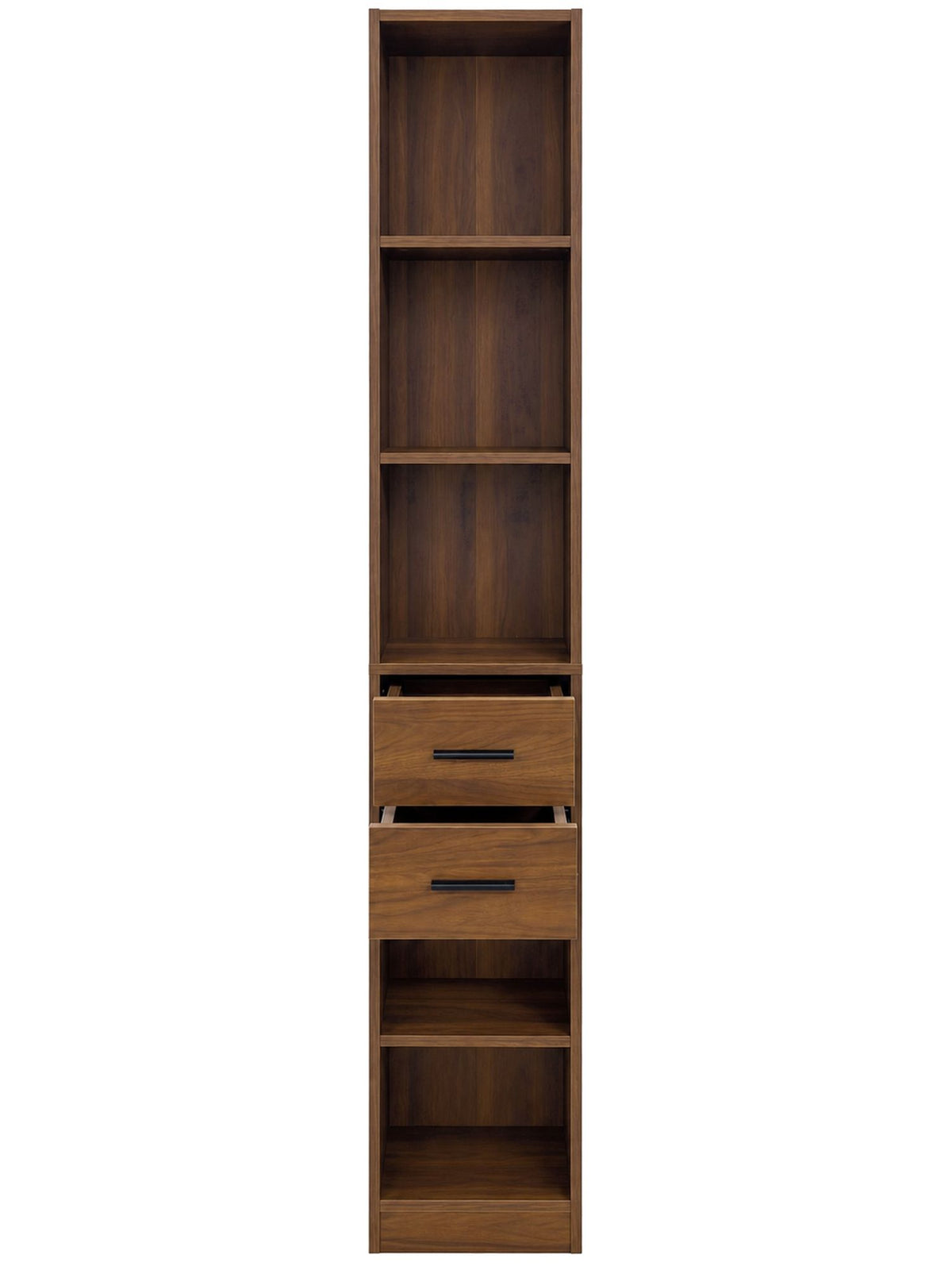 Tall Narrow Bookshelf, Slim Floor-Standing Storage Cabinet with 2 Drawers & 5 Open Shelves, Display cabinet for Living Room, Bedroom, Bathroom