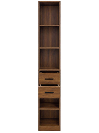 Tall Narrow Bookshelf, Slim Floor-Standing Storage Cabinet with 2 Drawers & 5 Open Shelves, Display cabinet for Living Room, Bedroom, Bathroom