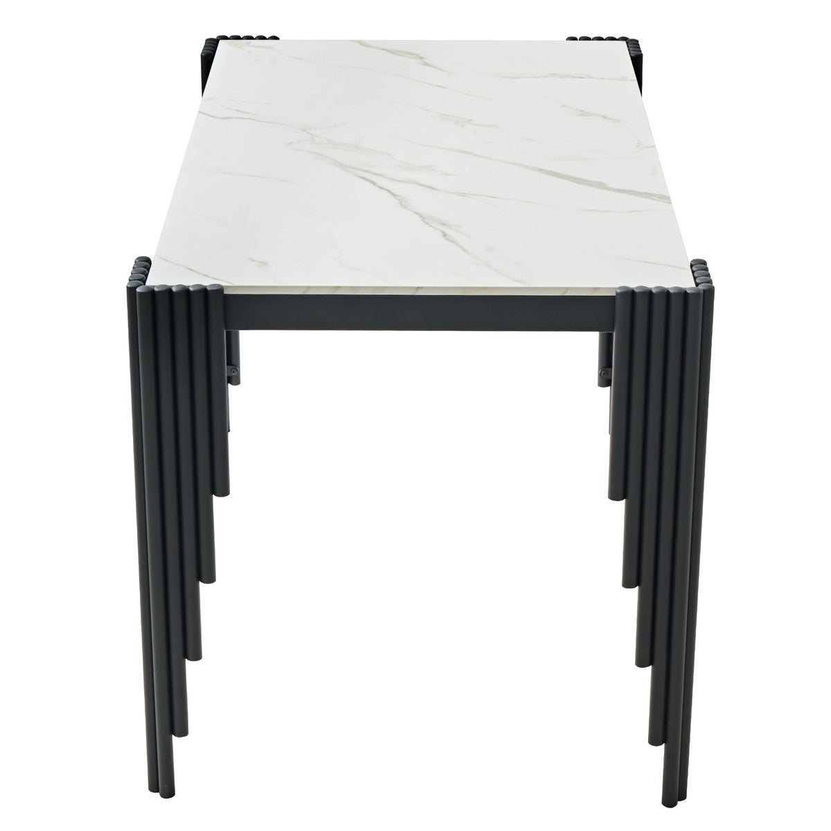 Modern 49" Rectangular Dining Table, White Marble-Look MDF Top with Black Metal Legs, Space-Saving Kitchen Desk for Small Apartments, Easy Assembly