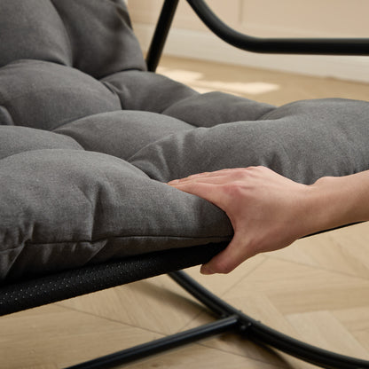 Outdoor Rocking Chair, Comfy Cushion, with Soft Thick Cushion, Reading Room, Black Frame with Grey Cushion