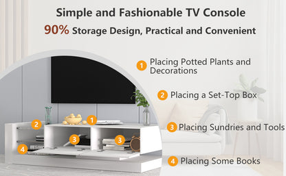 [New Update] LED TV Stand for 55 65 75 Inch TV, Modern Entertainment Center Equipped with Power Outlet, 50 60 70 Inch TV Console for Homes & Apartments, White