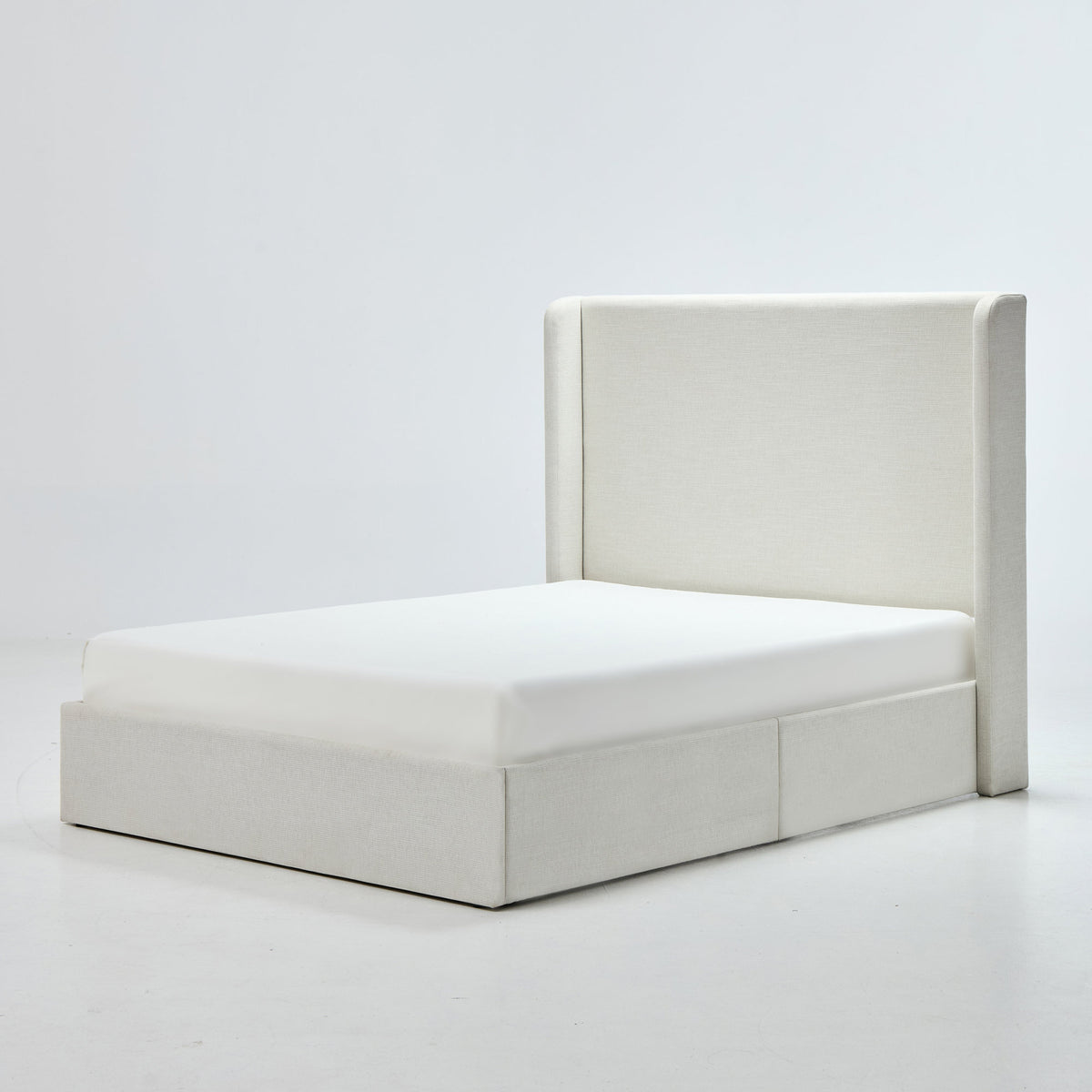 Carmen Upholstered Wingback Bed / Upholstered Platform Bed Frame / 54" High Headboard / Simplicity / Minimalist / No Box Spring Needed / Easy Assembly / Queen/ Textured Ivory Canvas / No Noise