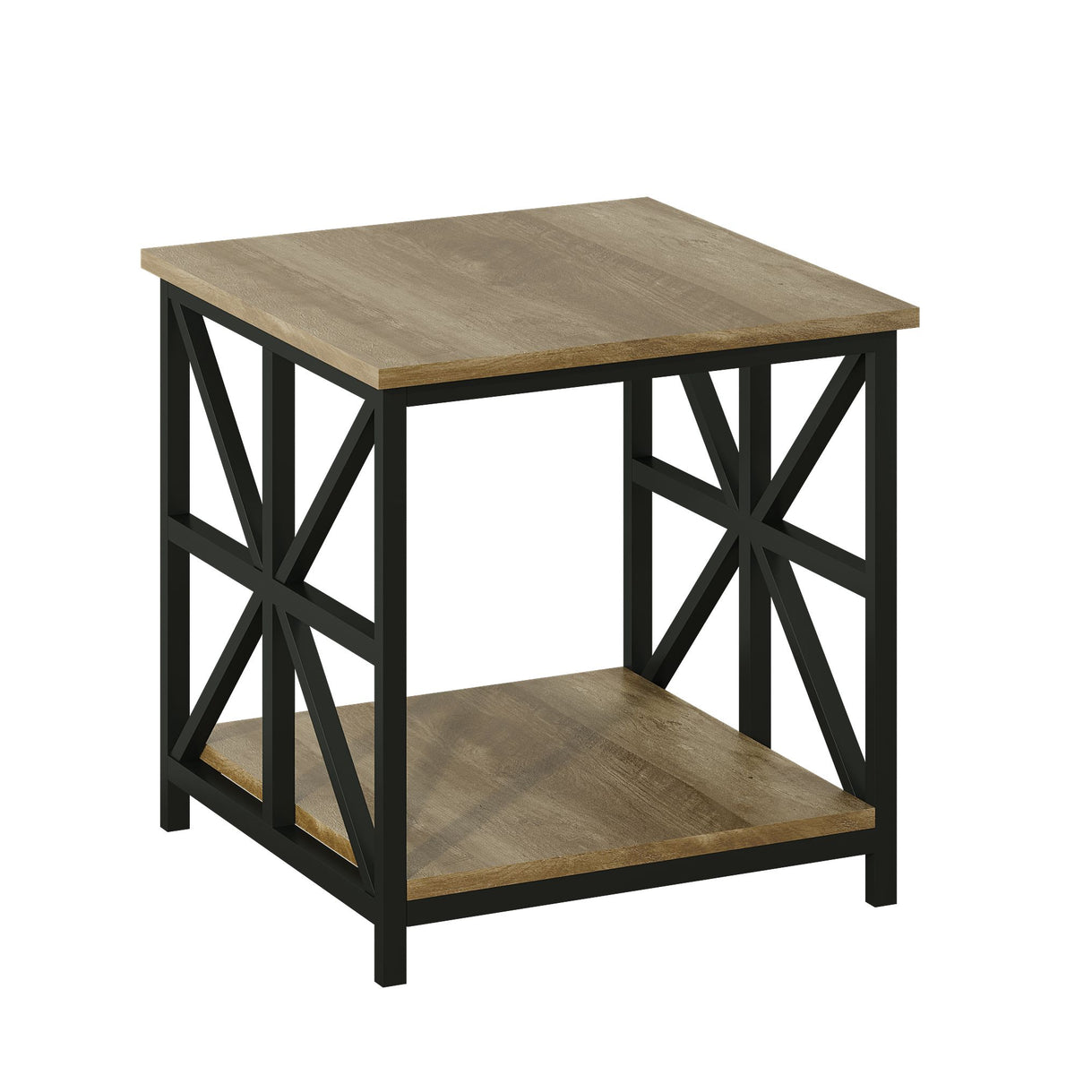 24" End Table with Storage, 2-Tier Side Table with Open Shelves for Living Room, Bedroom Nightstand, Farmhouse Accent Table, Grey Wash