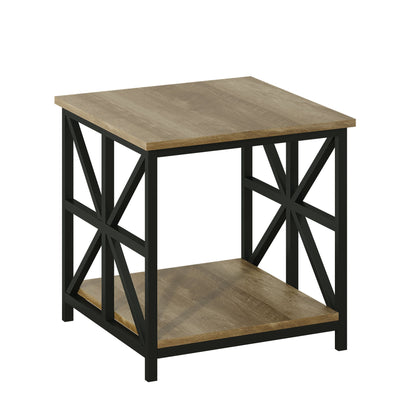 24" End Table with Storage, 2-Tier Side Table with Open Shelves for Living Room, Bedroom Nightstand, Farmhouse Accent Table, Grey Wash