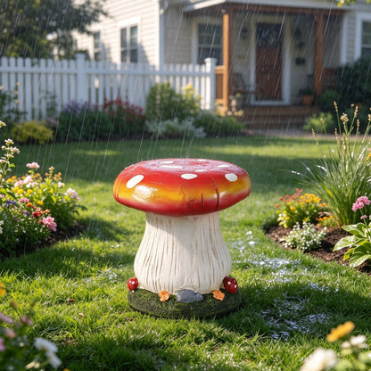 13' Mushroom Stool Garden Statue, Magnesium Oxide Stone Composite Outdoor Stool Decor, Red Cap with Yellow Edge, Sculpture Decor for Yard, Patio, Garden & Backyard, Ideal Gift for Garden Decoration