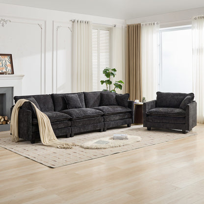 Cloud Sofa 3 Seats (Ottoman is not included), Modern Sectional Couch, Comfy Double Layer Upholstered Seat Cushion – Black