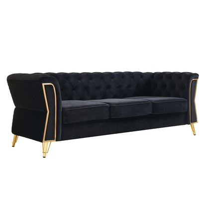 Modern Tufted Velvet Sofa 87.4 inch for Living Room Black Color