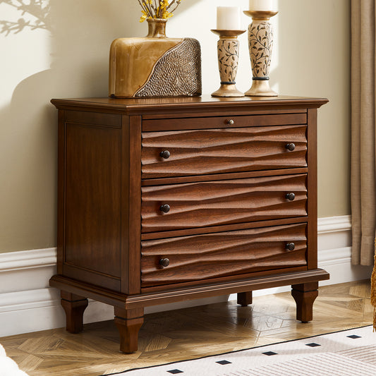 3 Drawer Nightstand with Charging Station, Bedside Table for Bedroom  Wave-textured drawer fronts, built-in USB and Type-C charging, and spacious storage for bedside essentials