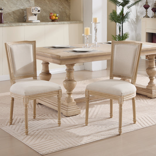 French Country Dining Chairs Set of 2, Upholstered Chairs with T-shaped Back, Wire drawing and carving techniques, Disassemblable