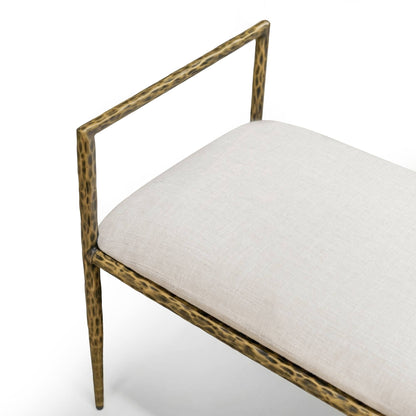 Contemporary Style 1pc Bench Matte Gold Hammered Look Forged Steel Fabric Cushion Seat Bedroom