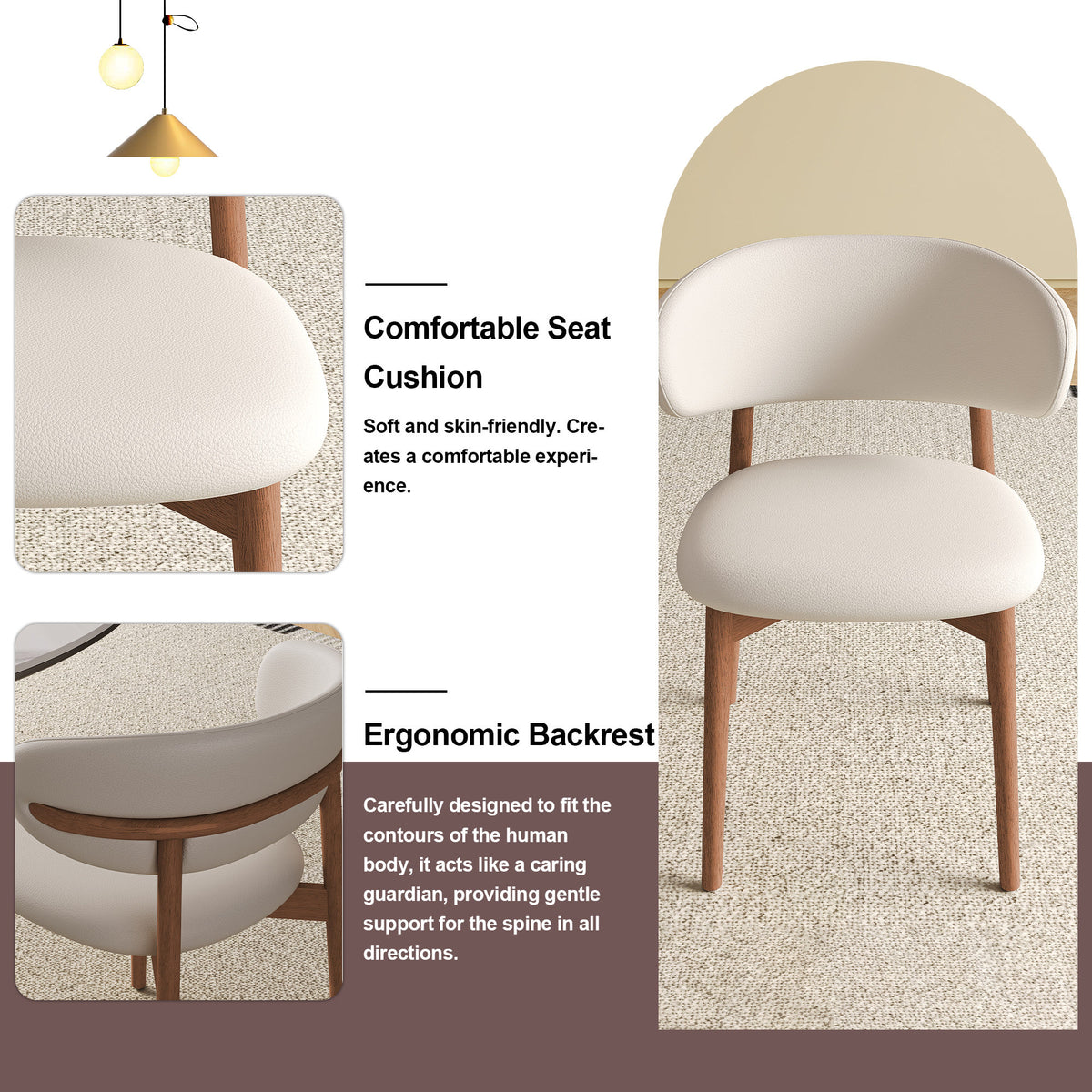 Mid-Century Modern Wooden Feet Dining Chair Set of 2 – White Stylish Chairs for Dining Room, Kitchen, or Living Room, Durable PU & Ash Wood, 20.08 x 20.08 x 30.71 inches