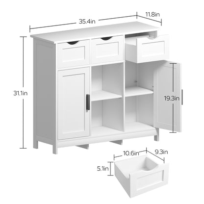 White Wooden Floor Storage Cabinets with Drawers and Shelves, Accent Cabinet for Home Decor