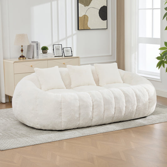 74.8" W Floral Shaped Boneless Loveseat Sofa, Ultra Soft Faux Fur Cloud Couch No Assembly Required, Oversized Deep Seat Compressed Foam Sofa for Living Room, Bedroom, Apartment, Lounge Area.Beige